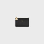 ZIPPED CARD HOLDER TRIOMPHE CHARMS IN GRAINED CALFSKIN BLACK